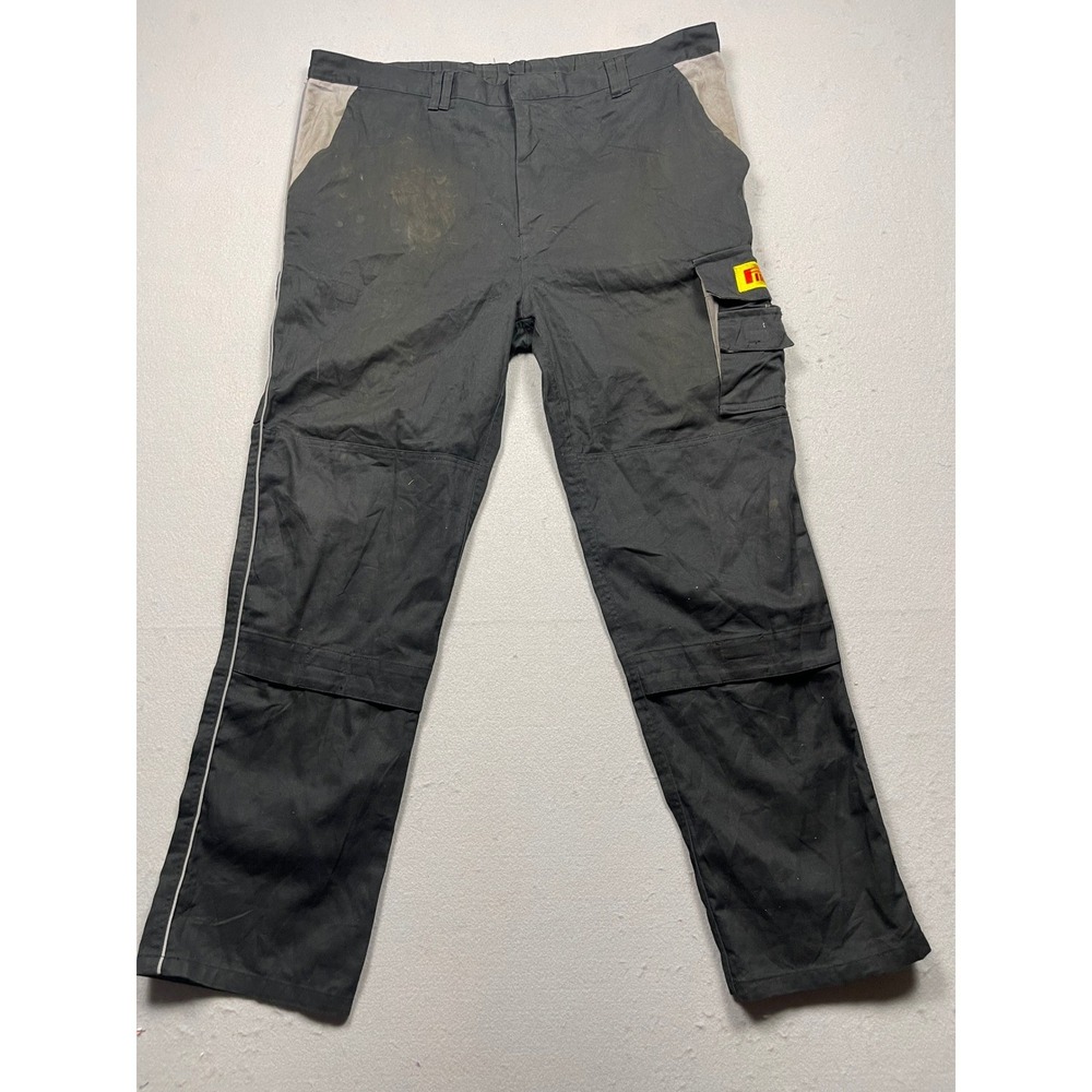 Pirelli Racing Work Pants Mens 34x31 Black Grey Cargo Automotive Trousers Patch